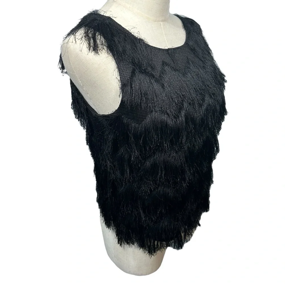 ZARA BASICS Women's Black Fringe Crewneck Pullover Tank‎ Top Cropped Sz S - Picture 8 of 11